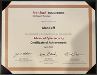 Stanford Engineering Advanced Cybersecurity Certificate of Achievement